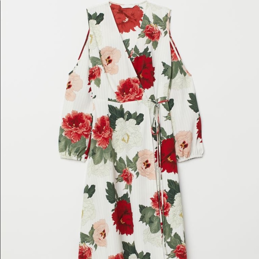 NWT H&M Floral Open Shoulder Wrap Dress Sz8